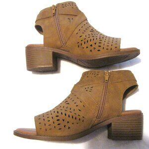Justice Tan Faux Suede Open Toe Block Heel Sandals Size 5